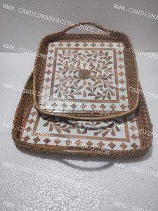 Productos madreperla y ratán bandeja para servir decoración del hogar para bandeja redonda árabe - Product Image 3