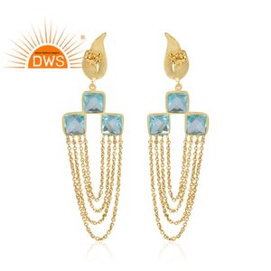 Dernier design 2026 Boucles d'oreilles pendantes en topaze bleue naturelle pour femme, bijoux de mode, fabricant - Product Image 3