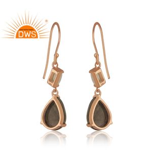 Rainbow Labradorite Gemstone Earrings Rose Gold Plated Jewelry Handmade Silver Dangle Earrings Wholesale - Product Image 3