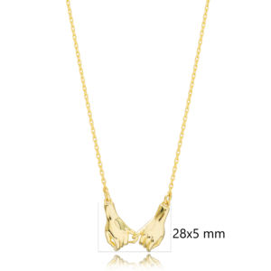 Lovely Plain Double Hands Design <b>Handmade</b> Turkish 925 Sterling <b>Silver</b> Charm <b>Necklace</b> - Product Image 4