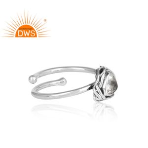 Anillo de plata de primera ley y Gema de cuarzo para mujer, sortija, plata esterlina 925, piedra preciosa, cristal transparente, Triangular, oxidado, apilable - Product Image 3