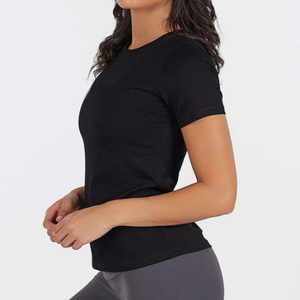 Camiseta de manga corta ajustada y transpirable para mujer, 95% algodón, 5% licra, con estilo, venta al por mayor - Product Image 2