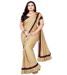 Saree de diseñador de estilo indio con volantes, Ropa de señora de bajo precio - Product Image 1