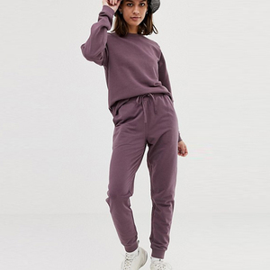 Wholesale Women's Plain Sweat Shirt With Matching <b>Joggers</b> Pants Sweat Suits Set - Product Image 4