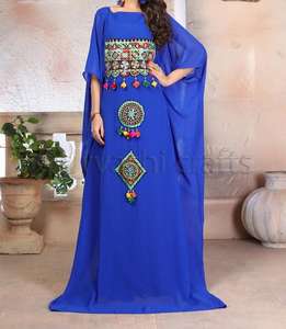 Vêtements islamiques pour filles, Kaftan marocain, nouvelle collection, Kaftan, dubaï, broderie fonctionne avec un pompons Multi couleurs, Jalabiya - Product Image 1