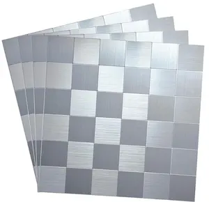 Vividtiles Peel and Stick Mosaics Brushed Stainless Aluminum Wall Tile Backsplash Stick On Metal Tiles - 10 PCS Per Box