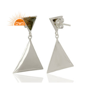 Boucles d'oreilles pendantes en argent fin, forme Triangle, Labradorite naturelle, fabrication de bijoux, 1 pièce - Product Image 3