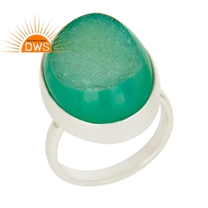 925 Sterling Fine <b>Silver</b> <b>Ring</b> Jewelry Manufacturer Green Druzy Agate Gemstone <b>Ring</b> <b>Chunky</b> Designer Jewelry Supplier - Product Image 1