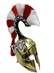 Casco Corintio Griego Medieval 18GA, Armadura de Acero de Caballero Espartano con Pluma Roja/Blanca, Técnica Plateada de Estilo Náutico - Product Image 2