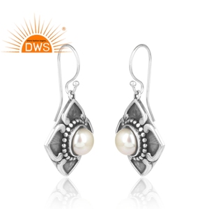 Boucles d'oreilles pendantes artisanales en perles et pierres précieuses oxydées, en argent 925, style bohème géométrique, pour grossistes et fabricants - Product Image 2