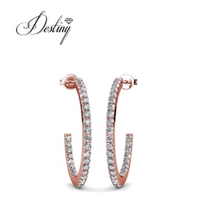 Pendientes de Aro Pequeños y Sencillos Adornados con Cristales <span class=keywords><strong>Swarovski</strong></span>, Hipoalergénicos, Plata Daisini 925, Pendientes para Mujer - Product Image 5