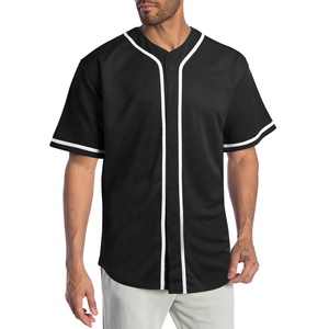 Maillot de baseball pour homme, décontracté, à manches courtes, avec boutons, rayures, col en V, coupe standard, noir et blanc, respirant, séchage rapide - Product Image 4