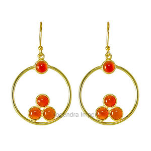 พลอยคาร์เนเลี่ยนธรรมชาติเกรด925ต่างหูเงินสเตอร์ลิงต่างหูโบโฮ/พลอยสีเหลืองทรงกลมต่างหูแฟชั่นแบบห้อยสำหรับผู้หญิง - Product Image 2