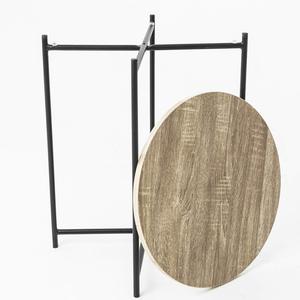 New <b>Round</b> Folding <b>Side</b> <b>Table</b> With Wooden Top and Black Powder Coated Metal Frame Vintage Coffee <b>Table</b> for Living Room Kitchen - Product Image 3