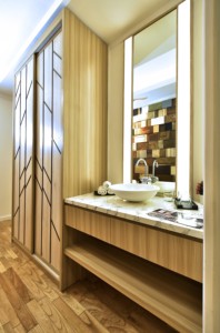 Conjunto de tocador Arion con lavabo, espejo y diseño moderno natural para baño, dormitorio, hogar y hotel. - Product Image 2