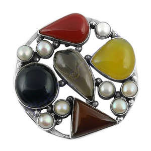 Noble Fashion Multi Stone Jewelry Silver Brooch - Product Image 1