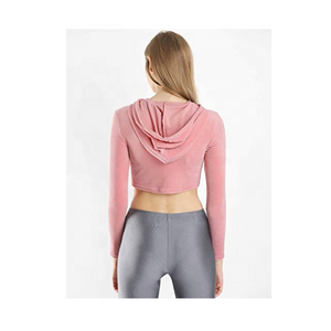 Personalizado de algodón suave suelto de gran tamaño Body Fit Slim V cuello Crop Top deportes Sudadera con capucha para las mujeres - Product Image 4