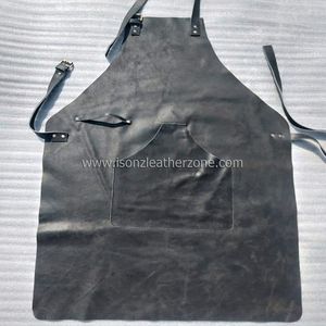 Tablier à bavette sans manches en cuir véritable vintage personnalisé unisexe pour le barman de café de restaurant - Product Image 1