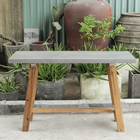 Modern simple concrete console table with wood frame.