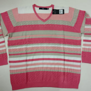 เสื้อผ้าคุณภาพสูง ค้างสต็อก แบรนด์ดัง เสื้อสเวตเตอร์คอวี แคชเมียร์ ลายทาง แขนยาว สำหรับผู้หญิง - Product Image 1