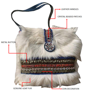 Nouveauté Sac fourre-tout décontracté en cuir de chèvre véritable et fourrure, de haute qualité, ethnique, bohème, unique, avec logo 'ins' en coton, pour femme, à deux poignées - Product Image 3