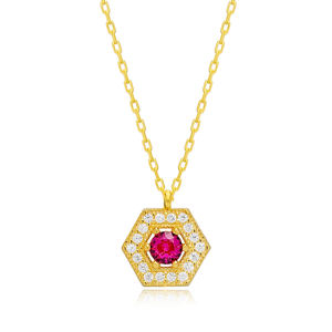 Atractivo hexágono rubí piedra encanto collar venta al por mayor hecho a mano turco 925 joyería de plata esterlina - Product Image 3