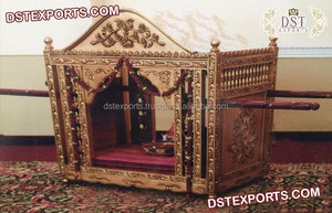 Indian Wedding Wooden Carved Bridal <b>Doli</b> Open Wedding <b>Doli</b> for Bride Entry Golden Carved Wooden Wedding Palki USA Factory Sale - Product Image 4