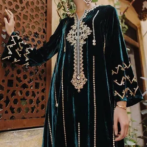 2021 Kameez long stylisé à la mode avec belle broderie et dentelle décoration robe pantalon à manches pour les mariages et les fêtes - Product Image 1