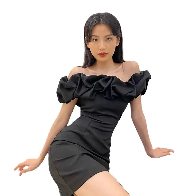 2020 yeni varış yüksek kaliteli kadın yaz siyah seksi elbise Mini akşam Lady kapalı tek omuzlu elbise