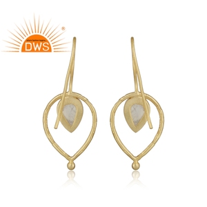 Handcrafted <b>Silver</b> Gold Plated Dangle <b>Earrings</b> Jewelry Genuine Rainbow Moonstone Gemstone <b>Earrings</b> Jewelry Supplier - Product Image 3