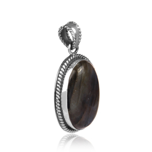 Oval Shaped Natural <b>Labradorite</b> Gemstone <b>Pendant</b> Set Rhodium Plated 925 Sterling Silver Handmade GIA Certified Trendy Jewelry - Product Image 2