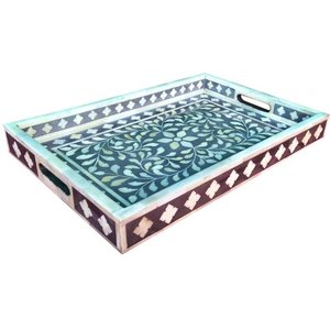 Compra en línea Bandeja de servidor de alimentos con incrustaciones de hueso extra grande Utensilios de cocina multiusos Bandeja de servicio rectangular Bandeja de servicio de calidad - Product Image 1