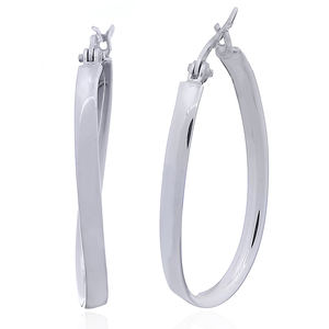 Torsadée Ovale Cerceau 925 Argent Boucles D'oreilles - Product Image 1