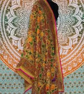 हाथ की कढ़ाई बहु रंग phulkari शिफॉन शाल