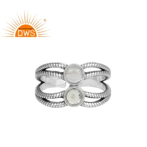 Bague en pierre précieuse naturelle en Quartz et opale éthiopienne, bijoux avec tige fendue, en argent massif 925 - Product Image 1