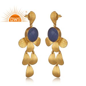 Dernières tendances 2026 : Boucles d'oreilles pendantes longues en calcédoine bleue naturelle pour fabricants de bijoux de mode sur mesure - Product Image 2