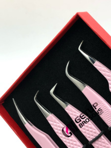 Pince à épiler antistatique en acier inoxydable courbé à pointe dentelée, revêtement poudre rose clair, 90 et 45 degrés, vente en gros - Product Image 3