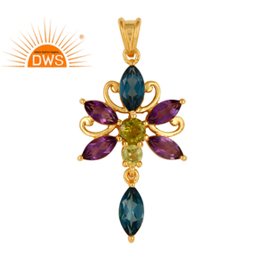 Magnifique pendentif multi-pierres précieuses en gros Floral Designer 925 argent femmes pendentif bijoux Collection classique - Product Image 1