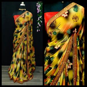 Saree en coton indien dernière tenue de soirée de créateur dames de mariage femmes portent georgette soie broderie travail sari avec Blouse vêtement - Product Image 5