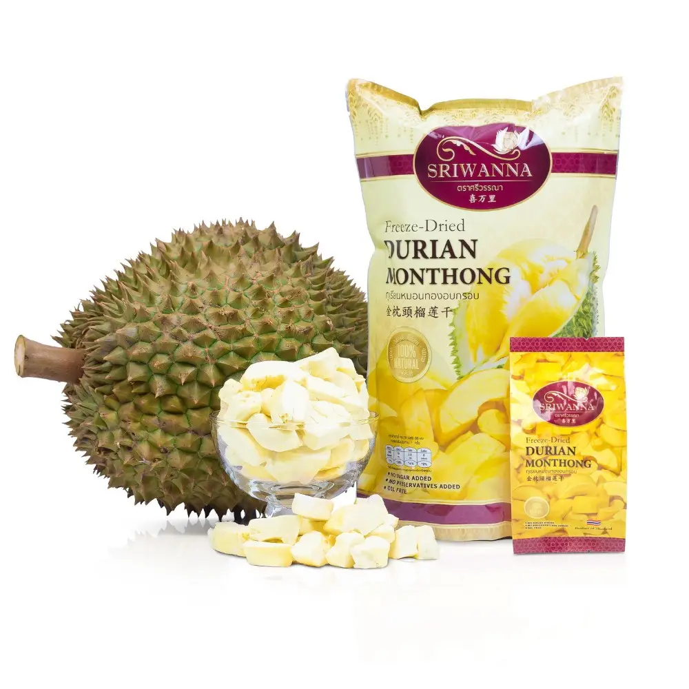 Sriwanna Brand Freeze Dried Monthong Durian Crispy premium grade best quality from Thailand dry fruits 210 grams per bag