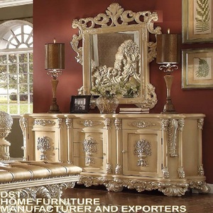 Consola tallada en oro antiguo, consola tallada a mano con acabado de hoja dorada, mesa de consola tallada tradicional con espejo fabricante - Product Image 1