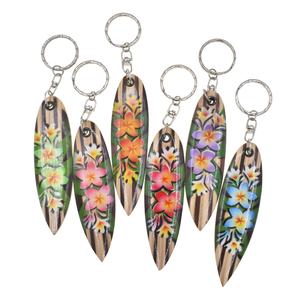 プロモーションハワイアン木製サーフボードキーホルダー10 cmトロピカルフラワー & サンセットデザインキーリングギフトお土産 - Product Image 5