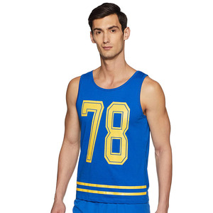 Chaleco de gimnasio de algodón para hombre, ropa deportiva sin mangas, tejido de punto de estilo informal con estampado de pantalla a la venta - Product Image 3