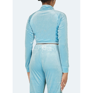 Best Quality VELOUR PANELLED TRACK JACKET - BABY BLUE Zippered Women Jacket Custom Logos - Product Image 3
