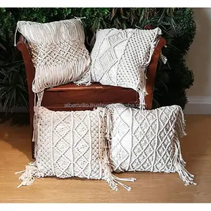 Indian Supplier Eco-friendly Handmade Cotton Macrame Pillow Cover Cushion Cover Decorative Crochet Pillow Case