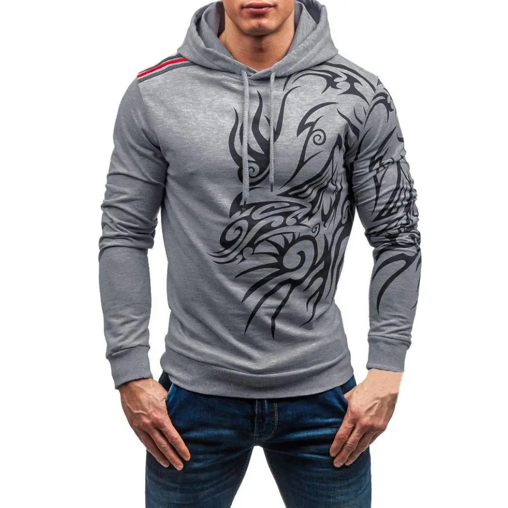 Men's Autumn Winter custom Printed Long Sleeve fashion Hooded Sweatshirt Tops Blouse Male Shirt Designs