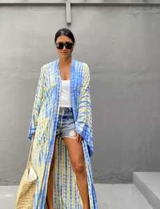 Simplee — vêtements de plage longs 2022 coton, teinture par nouage, fait à la main, manches longues, Sexy, Cover-Up, Kimono, pour femmes, nouvelle collection 100% - Product Image 3