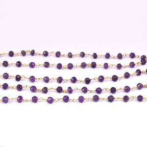 Piedra preciosa con cuentas de amatista, collar de cadena de cuentas de Rosario chapado en oro de Plata de Ley 925, collar de moda para regalo de boda. - Product Image 5