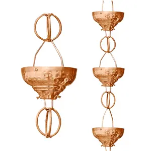 Cadena de lluvia hecha a mano con 15 tazas de cobre Natural, cadena de cobre Natural para decoración de jardín, tulipán, de la India, 8,5 pies