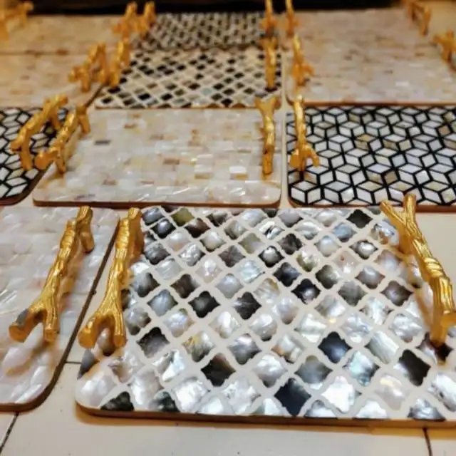 Perlmutt Tablett Hersteller Ramadan Serviert ablett Handgemachte Luxus Eid Special Sea Shell Tablett für Hotel Restaurant IN;34648